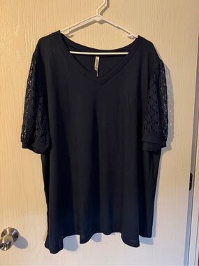 Women’s Navy Blue Waffle Knit Short Lace Sleeve Shirt Size 4XL NWT